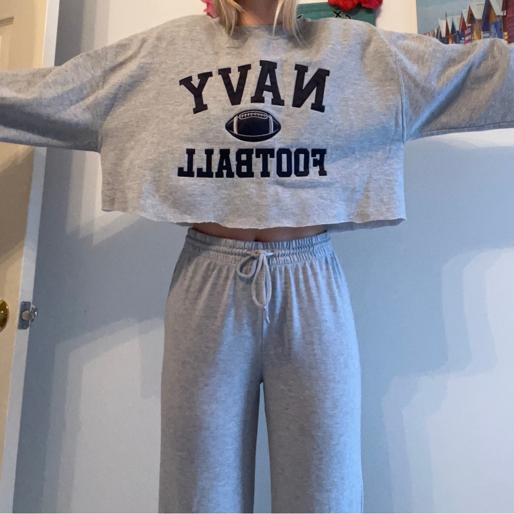 Navy Football Vintage crop crew neck